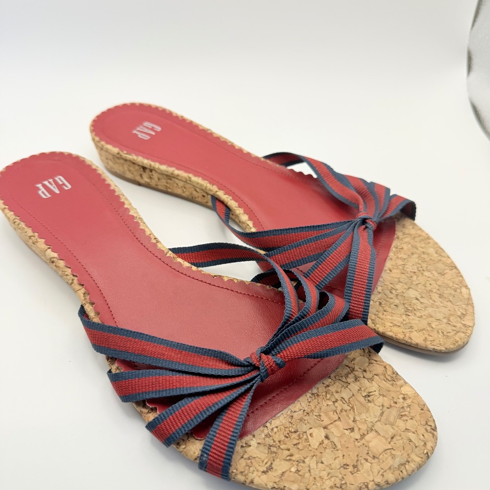 Women's Y2K GAP Sandals Slip On Red Blue Bow Vintage Cork Size 9 - Picture 5 of 5
